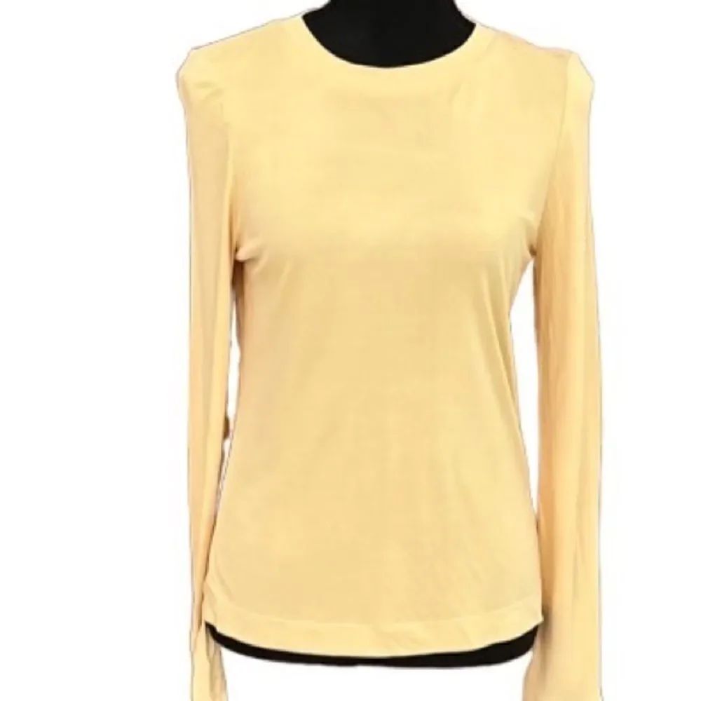 New with tags Les Copains yellow crew neck long sleeved top 100% rayon, size 44